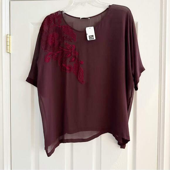 DRIES VAN NOTEN Maroon Sheer Floral Embroidered Silk Blouse Top Shirt NWT 42 - Picture 3 of 13